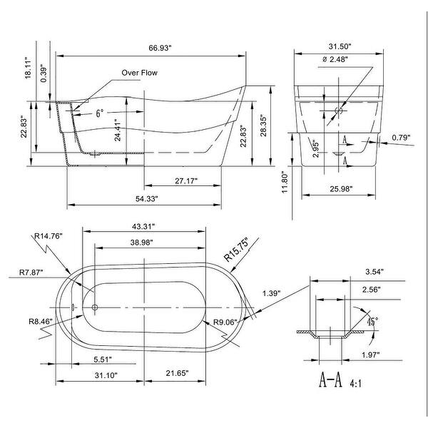 67" X 31" Freestanding Soaking Bathtub Overstock 31571226